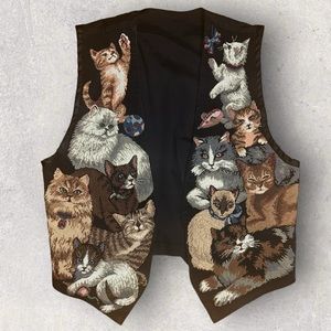 Vintage Embroidered Cat Vest